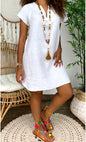 Women's Loose Short-sleeved V-neck Solid Color Fashion Casual Dress