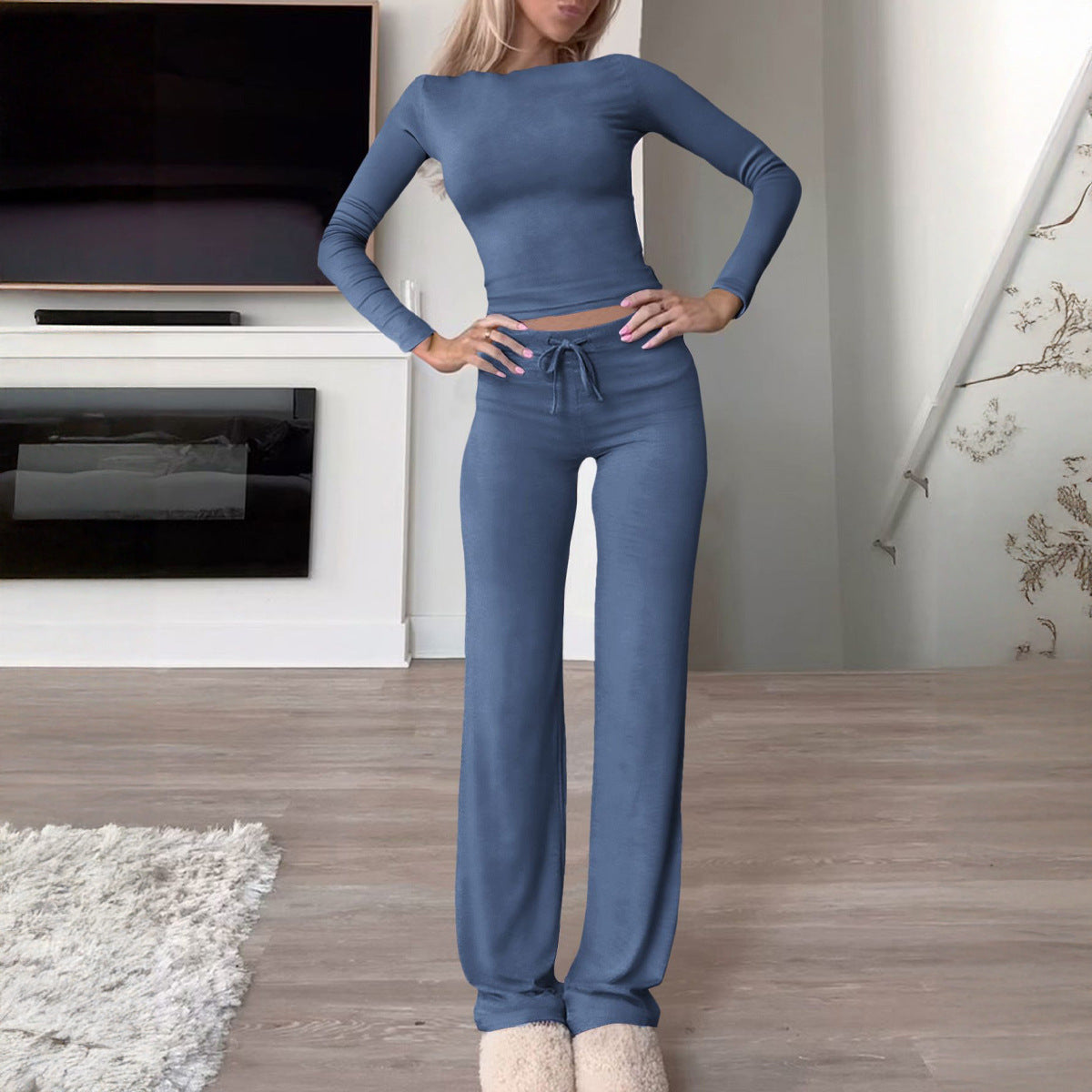T-shirt Solid Color Trousers Suit Women's Clothing