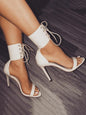 long-term stock women's sandals snakeskin pattern high heels open-toe lace-up women's shoes