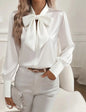 Women's Pure Color Casual Versatile Bow Satin Shirt