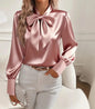 Women's Pure Color Casual Versatile Bow Satin Shirt