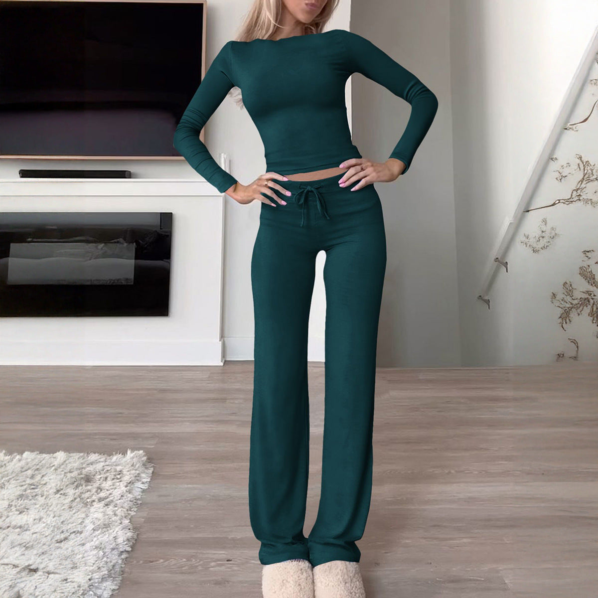 T-shirt Solid Color Trousers Suit Women's Clothing