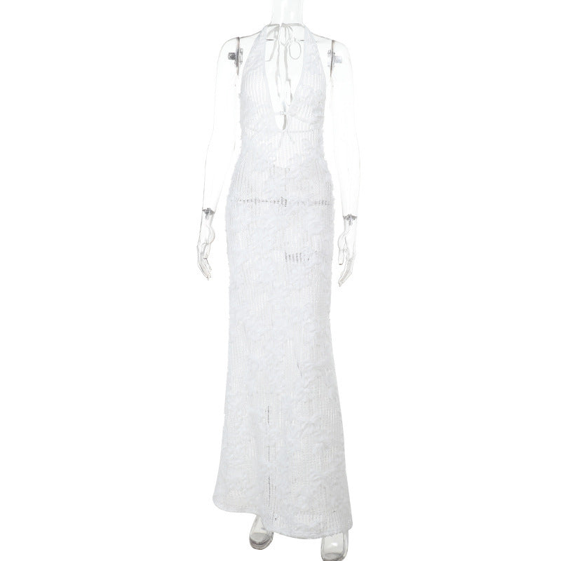European And American Summer Tube Top Jacquard Material Halter Seaside Vacation Tight Dress