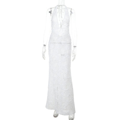 European And American Summer Tube Top Jacquard Material Halter Seaside Vacation Tight Dress