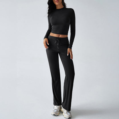T-shirt Solid Color Trousers Suit Women's Clothing