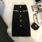 High Waist Slimming Breasted Pocket A- Line Slit Skirt