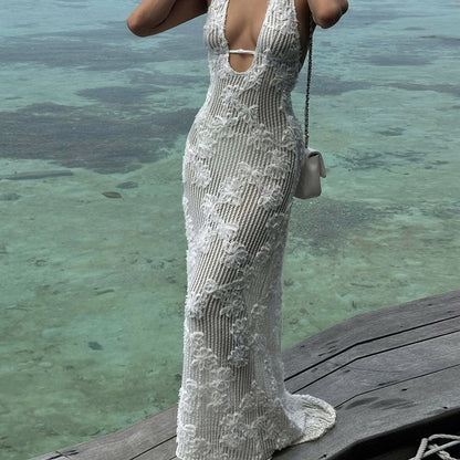 European And American Summer Tube Top Jacquard Material Halter Seaside Vacation Tight Dress