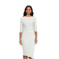 Round Neck Sheath And Fitted Waist Belt Slimming Dress