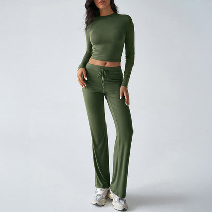 T-shirt Solid Color Trousers Suit Women's Clothing