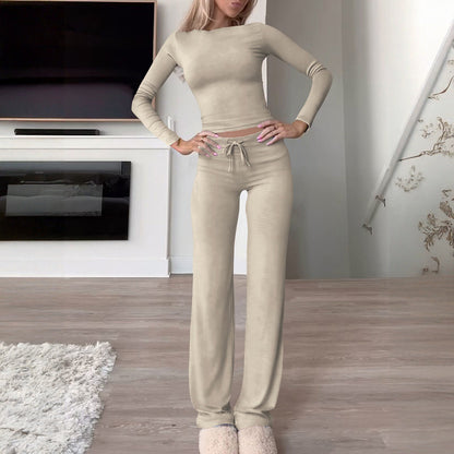 T-shirt Solid Color Trousers Suit Women's Clothing