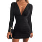 New V-neck Long Sleeve High Waist Sheath Dress For Women