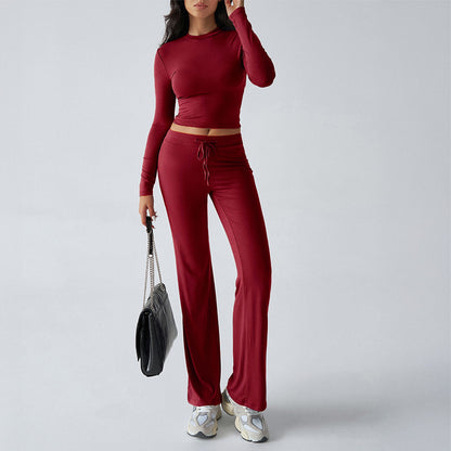 T-shirt Solid Color Trousers Suit Women's Clothing
